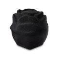 Black Rose bath bomb. A charcoal-grey bath bomb intricately shaped like a blooming rose. It features a shimmering layer of silver plastic-free glitter across the delicate, textured petals. Standing alone against a plain light grey background.