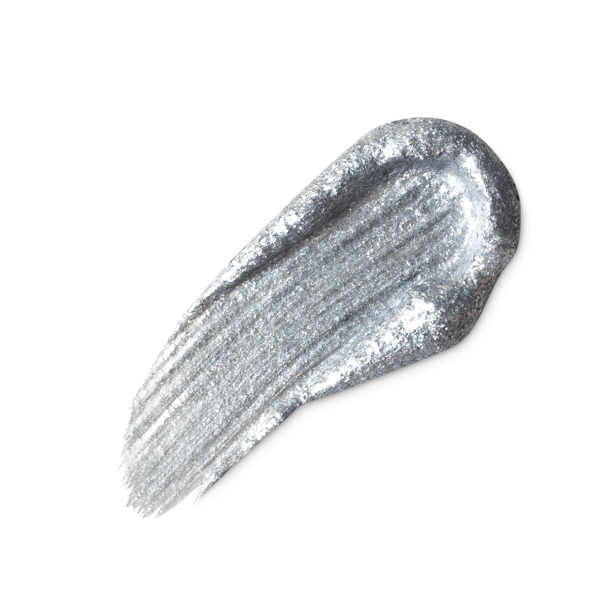 A swatch of shimmery silver liquid eyeliner.